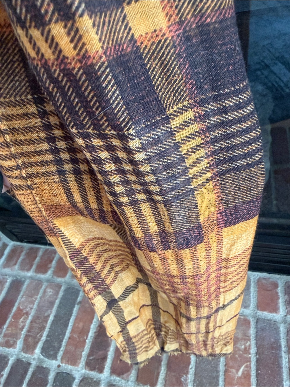 David and Young Yellow and Brown Plaid Oblong Scarf - Picture 2 of 3